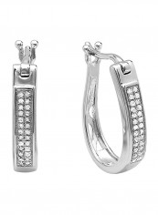 925 Sterling Silver 18 Karat White Gold Plated 0.20 Ct Diamond Studded Hoop Earrings