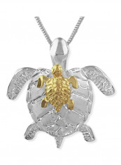 Gold Plated Accents Mother And Baby Turtle Pendant Necklace