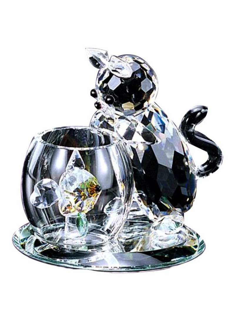 Curious Cat Figurine Clear/Silver 1.75inch