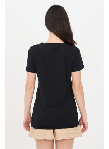 Letter Printed Casual T-Shirt Black