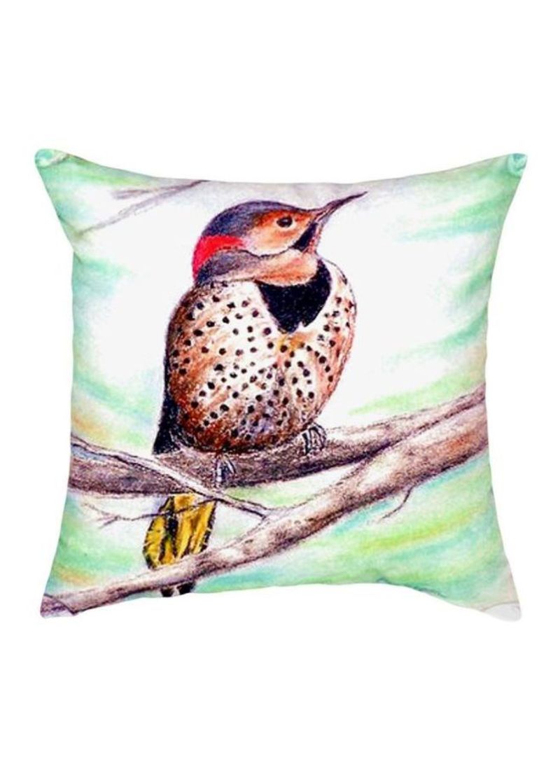 Printed Polyester Throw Pillow Brown/Green/White 18x18inch