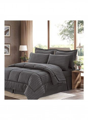 8-Piece Microfiber Striped Comforter Set Dobby Grey
