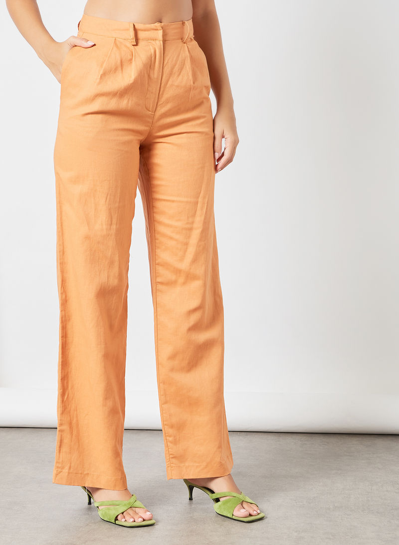 High-Waist Pleated Pants Orange