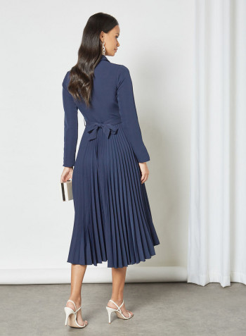 Plisse Midi Dress Navy
