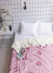 Plush Flannel Peach Printed Throw Blanket Cotton Pink 200x230centimeter