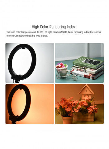 LED Video Light Dimmable Photography Ring Fill Light Set 18inch Multicolour