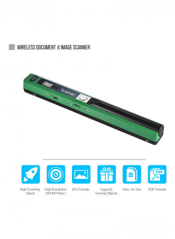 A4 Size LCD Display Wireless Scanner with Protecting Bag Green/Black