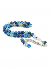 Blue Banded Agate Prayer Beads  with Sterling Silver components