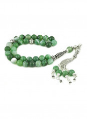 Green Banded Agate Prayer Beads With Sterling Silver Components