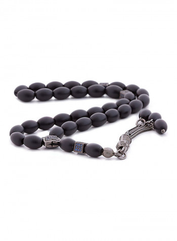 Onyx Prayer Beads With Sterling Silver Components