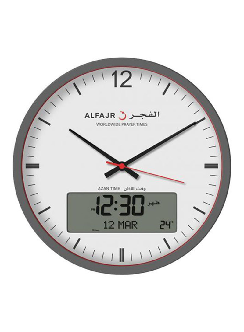 Analog Digital Wall Clock Grey/White 34.1 x 6.2 x 6.2centimeter