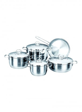 9-Piece Cookware Set Silver/Clear Casserole 16x11.5, Casserole 20x13.5, Casserole 24x15.5, Casserole 24x9, Frypan 24x7cm
