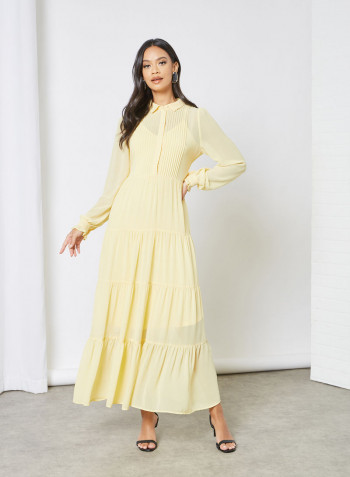 Pleat Detail Shirt Dress Yellow