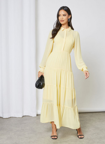 Pleat Detail Shirt Dress Yellow