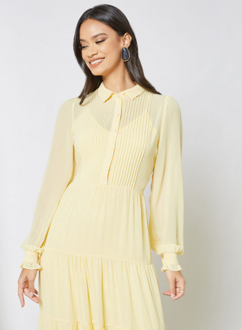 Pleat Detail Shirt Dress Yellow