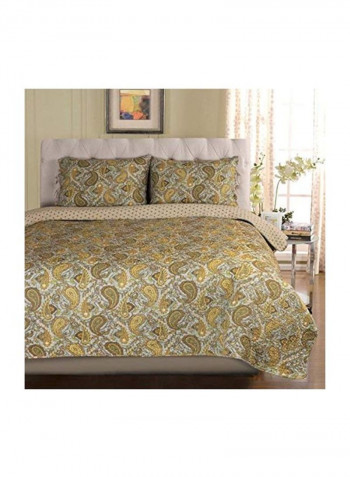 3-Piece Paisley Printed Comforter Set Yellow/Brown/White Queen