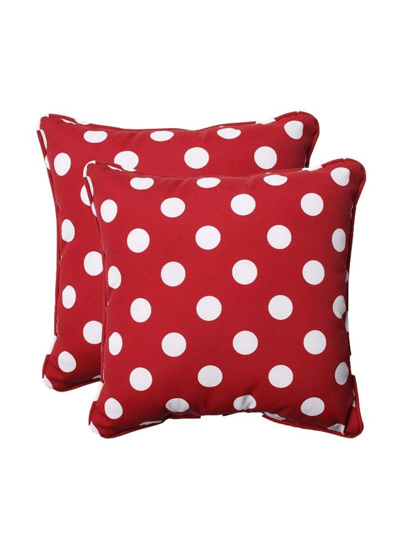 2-Piece Polka Dot Printed Throw Pillow Set Red/White 18.5 x 18.5 x 5inch
