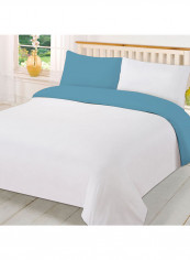 3-Piece Reversible Egyptian Cotton Duvet Cover Set Blue/White Super King