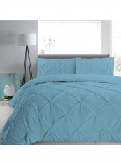 3-Piece Pinch Pleated Egyptian Cotton Duvet Cover Set Blue Super King