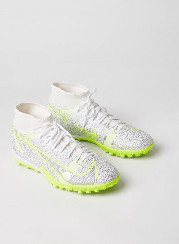 Superfly 8 Academy Football Shoes WHITE/BLACK-MTLC SILVER-VOLT-VOLT