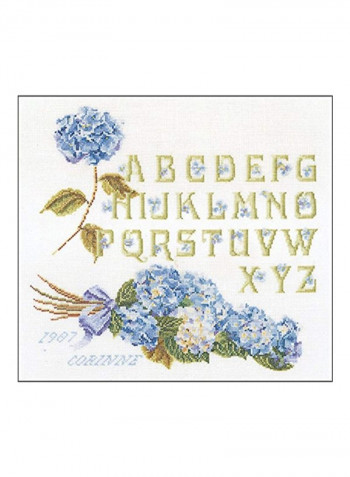 Hydrangea Alphabet Cross Stitch Kit White/Blue/Green