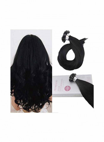 2-Piece U Tip Real Human Hair Extensions Set Black 16inch