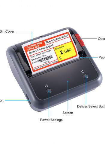 Portable Thermal Label Sticker Printer Machine Black