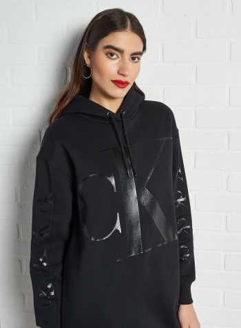Eco CK Logo Hoodie Dress Black