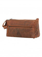 Genuine Leather Travel Toiletry Bag Brown 10.6 x 6.7 x 7.1inch