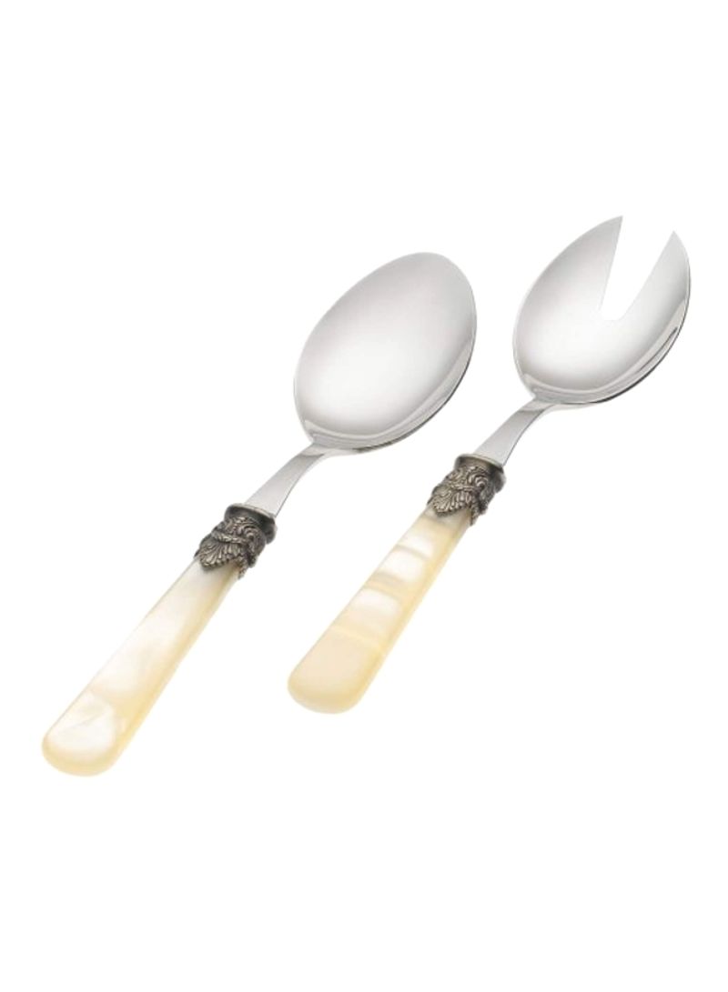 2-Piece Spoon Set White/Silver 9inch