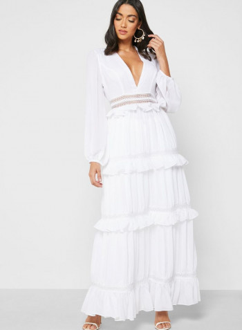 Tiered Ruffle Maxi Dress White