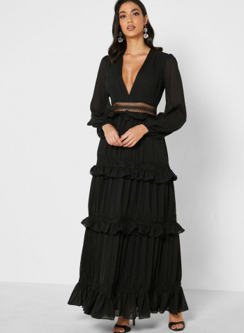 Tiered Ruffle Maxi Dress Black
