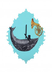 Song Of The Sea Pattern Wall Clock Blue/Black/Yellow 24.2x17.5x2.3inch