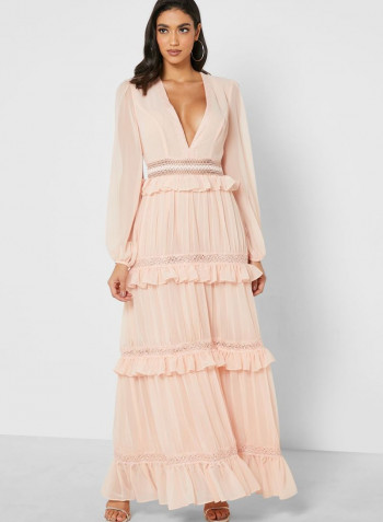 Tiered Ruffle Maxi Dress Pink