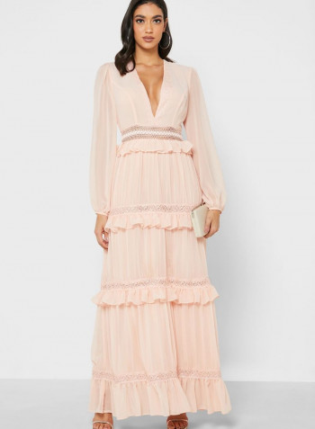 Tiered Ruffle Maxi Dress Pink