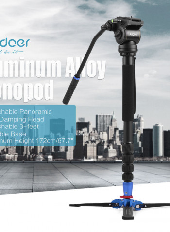 Professional Photography Video Monopod Unipod Camera Stand Support With Fluid Draft Hydraulic Damping Head 172cm Black