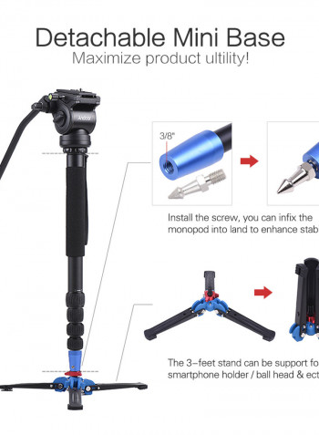 Professional Photography Video Monopod Unipod Camera Stand Support With Fluid Draft Hydraulic Damping Head 172cm Black