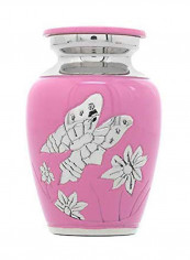 Butterfly Design Cremation Urn With Bag Pink