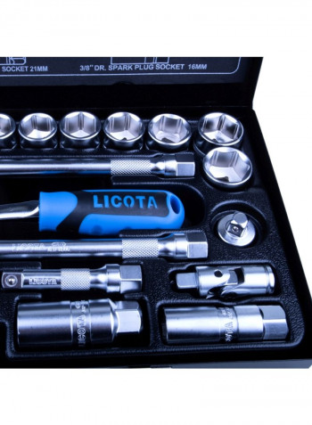 LICOTA 40 PCS 3/8"DR.SOCKET SET & WRENCH SET Silver/Black 23x13x5centimeter