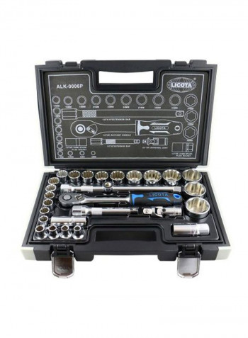 27-Piece Dr.60T Ratchet Spline Socket Set Silver/Blue/Black
