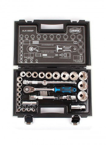 27-Piece Dr.60T Ratchet Spline Socket Set Silver/Blue/Black