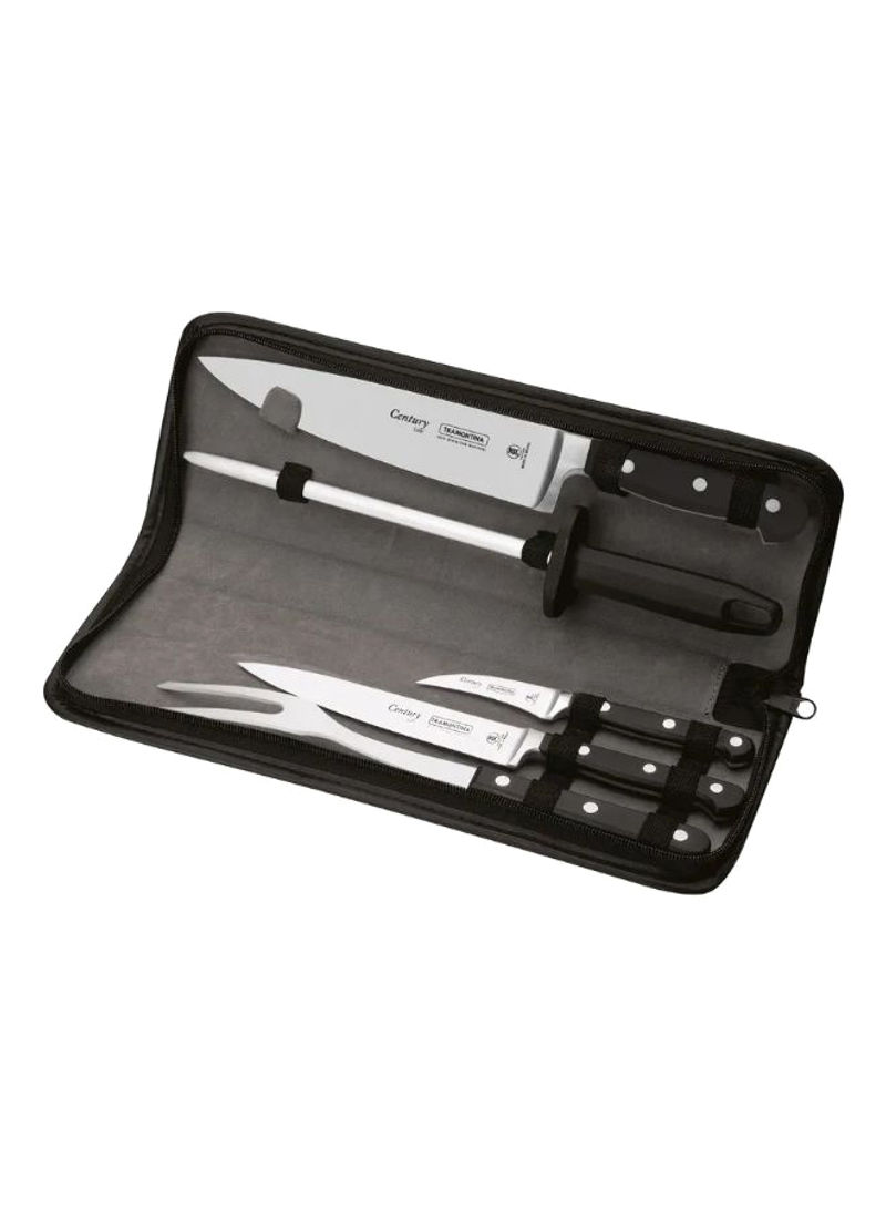5-Piece Century Knife Set With Case Black/Silver