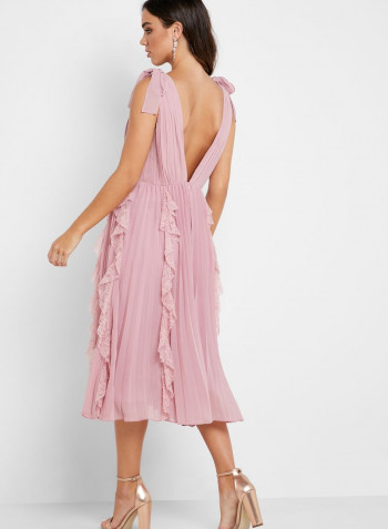 Ruffle Detail Pleated Jumpsuit Pink
