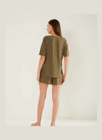 Casual T-Shirt And Shorts Set Olive