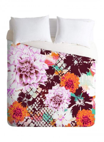 Croc And Flowers Printed Duvet Cover Polyester Brown/Purple/White King