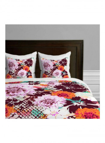 Croc And Flowers Printed Duvet Cover Polyester Brown/Purple/White King
