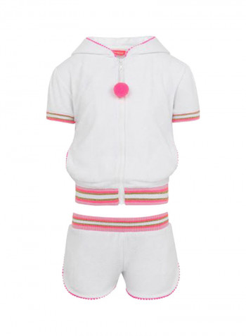 Girls Pom Pom Detail Jacket and Shorts Set White