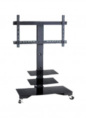 TV Floor Stand and Glass Shelves, Black - BO-FS-506 Black