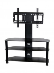 TV Floor Stand and Glass Shelves, Black - BO-FS-1313 Black