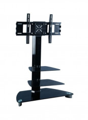 TV Floor Stand and Glass Shelves, Black - BO-FS-1411 Black